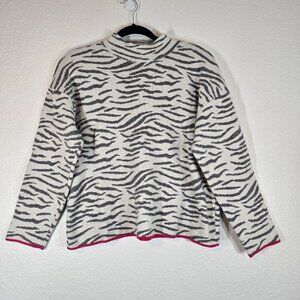 Anthropologie Lizzie Mock Neck Sweater Women Petite Large Zebra Animal Print